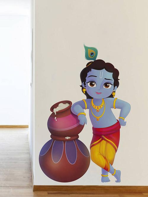 Rawpockets Wall Decals ' Lord Krishna and Butter Pots ' Wall stickers (PVC Vinyl) Multicolour - 15734139 - Standard Image - 1
