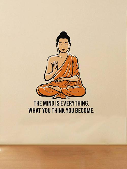 Rawpockets Wall Decals ' Peaceful Buddha and Quote on Mind ' Wall stickers (PVC Vinyl) Multicolour - 15734141 - Standard Image - 1