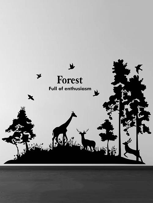 Rawpockets Wall Decals ' Forest and Animals Story (Full of Enthusiasm) Black ' Wall stickers (PVC Vinyl) Multicolour - 15734142 - Standard Image - 1