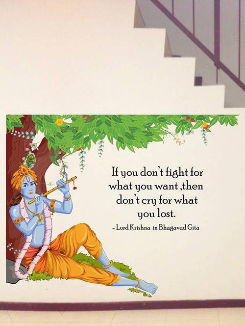Rawpockets Wall Decals ' Lord Krishna Flute Bhagavad Gita Quote ' Wall stickers (PVC Vinyl) Multicolour - 15734147 - Standard Image - 1