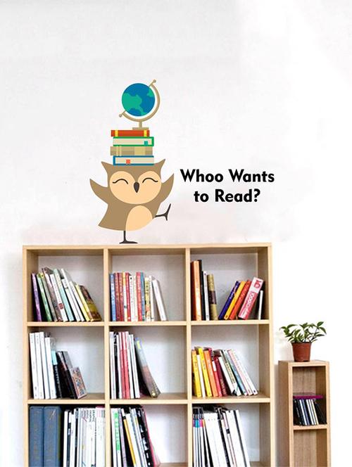 Rawpockets Wall Decals ' " Whoo Wants to Read " Cartoon Quote - Kids Room ' Wall stickers (PVC Vinyl) Multicolour - 15734148 - Standard Image - 1