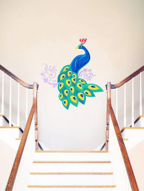Rawpockets Wall Decals ' Decorative Blue Peacock ' Wall stickers (PVC Vinyl) Multicolour - 15734150 - Standard Image - 1