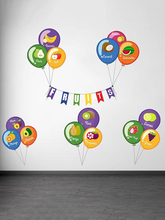 Rawpockets Wall Decals ' Fruits Name on Balloons ' Wall stickers (PVC Vinyl) Multicolour - 15734153 - Zoom Image - 1