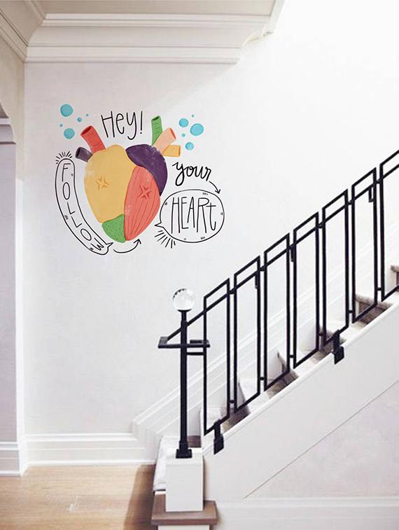 Rawpockets Wall Decals ' Follow Your Heart ' Wall stickers (PVC Vinyl) Multicolour - 15734155 - Zoom Image - 1