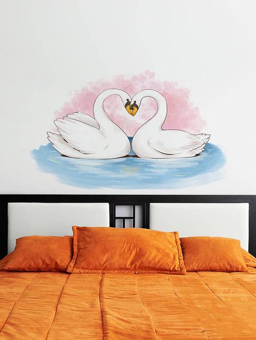 Rawpockets Wall Decals ' Beautiful Swan with Heart-in Background ' Wall stickers (PVC Vinyl) Multicolour - 15734157 - Standard Image - 1