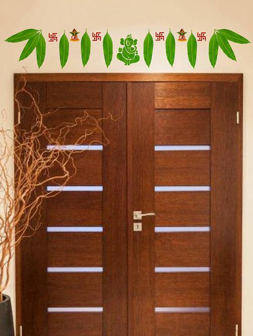 Rawpockets Wall Decals ' Mango Leaves with Ganapathi Decorative for Doors ' Wall stickers (PVC Vinyl) Multicolour - 15734158 - Standard Image - 1