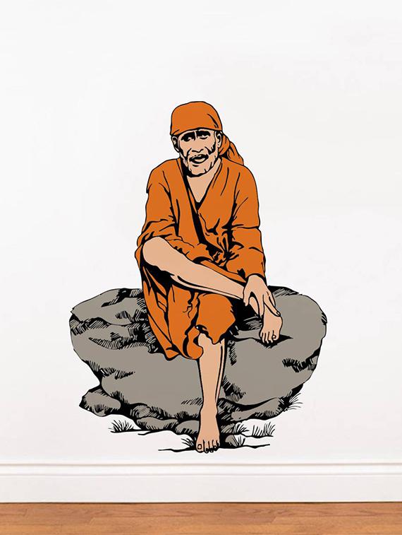 Rawpockets Wall Decals ' Lord Sai Baba ' Wall stickers (PVC Vinyl) Multicolour - 15734159 - Zoom Image - 1