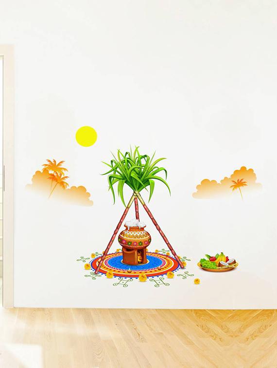 Rawpockets Wall Decals ' Traditional Pongal Sankranti Celebrations Decorative ' Wall stickers (PVC Vinyl) Multicolour - 15734164 - Zoom Image - 1