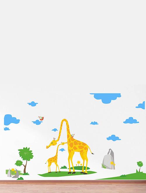 Rawpockets Wall Decals ' Giraffe Family and Nature ' Wall stickers (PVC Vinyl) Multicolour - 15734165 - Standard Image - 1
