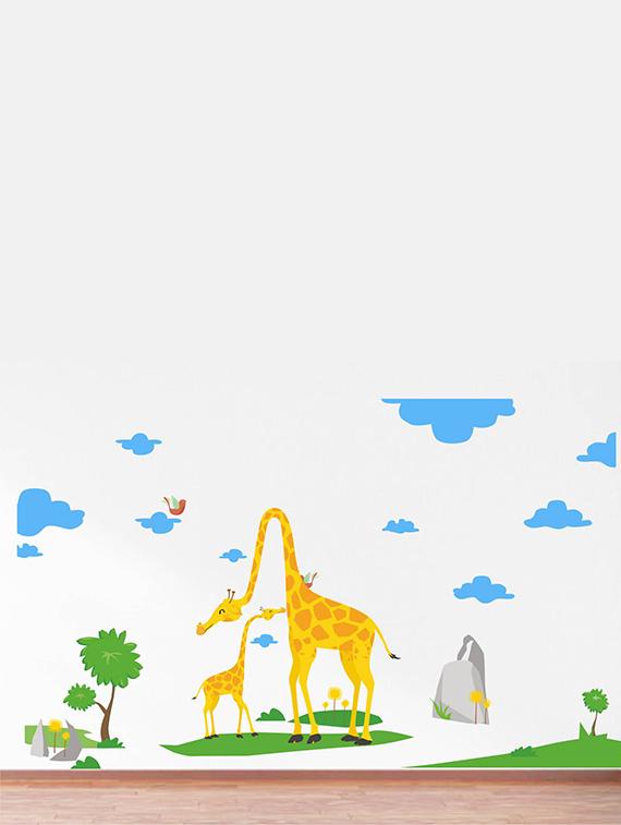Rawpockets Wall Decals ' Giraffe Family and Nature ' Wall stickers (PVC Vinyl) Multicolour - 15734165 - Zoom Image - 1