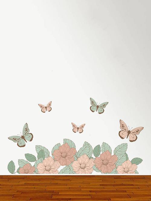 Rawpockets Wall Decals ' Flowers and Butterfly Decorative - Bed Room ' Wall stickers (PVC Vinyl) Multicolour - 15734174 - Standard Image - 1