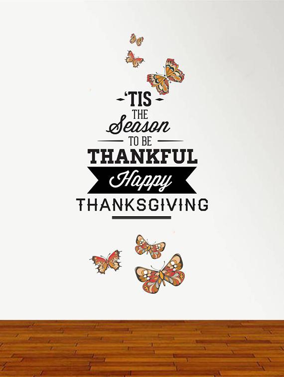 Rawpockets Wall Decals ' Thanks Giving Quote and Butterfly ' Wall stickers (PVC Vinyl) Multicolour - 15734175 - Zoom Image - 1