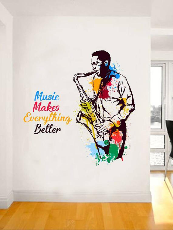 Rawpockets Wall Decals ' Music Makes Everything Better -Typography ' Wall stickers (PVC Vinyl) Multicolour - 15734178 - Zoom Image - 1