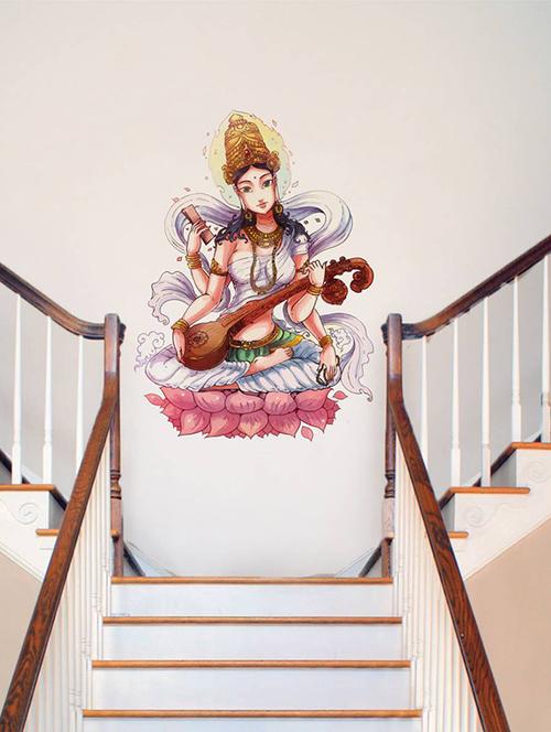 Rawpockets Wall Decals ' Goddess Saraswathi ' Wall stickers (PVC Vinyl) Multicolour - 15734182 - Standard Image - 1