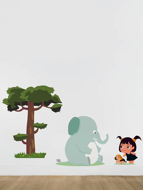 Rawpockets Wall Decals ' Elephant Tree and Kids ' Wall stickers (PVC Vinyl) Multicolour - 15734186 - Standard Image - 1