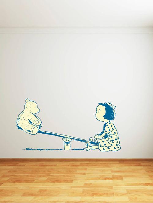 Rawpockets Wall Decals ' Bear and Girl Playing Seesaw ' Wall stickers (PVC Vinyl) Multicolour - 15734187 - Standard Image - 1