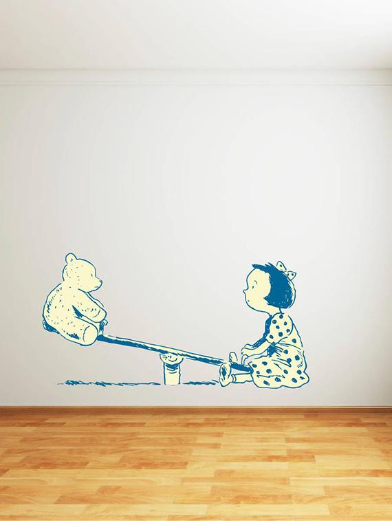 Rawpockets Wall Decals ' Bear and Girl Playing Seesaw ' Wall stickers (PVC Vinyl) Multicolour - 15734187 - Zoom Image - 1