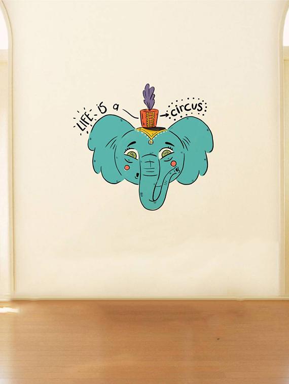 Rawpockets Wall Decals ' Life is a Circus ' Quote and Elephant ' Wall stickers (PVC Vinyl) Multicolour - 15734197 - Zoom Image - 1