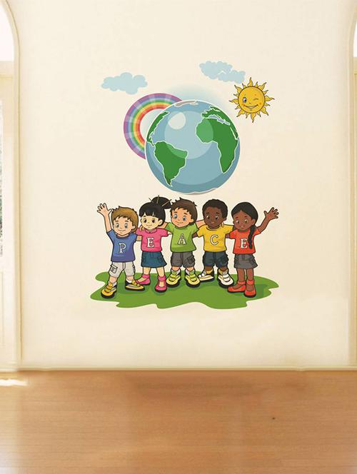 Rawpockets Wall Decals ' Peace Of World? ' Wall stickers (PVC Vinyl) Multicolour - 15734205 - Standard Image - 1