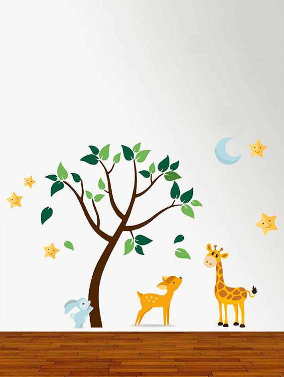 Rawpockets Wall Decals ' Cartoon Jungle Animals ' Wall stickers (PVC Vinyl) Multicolour - 15734212 - Zoom Image - 1