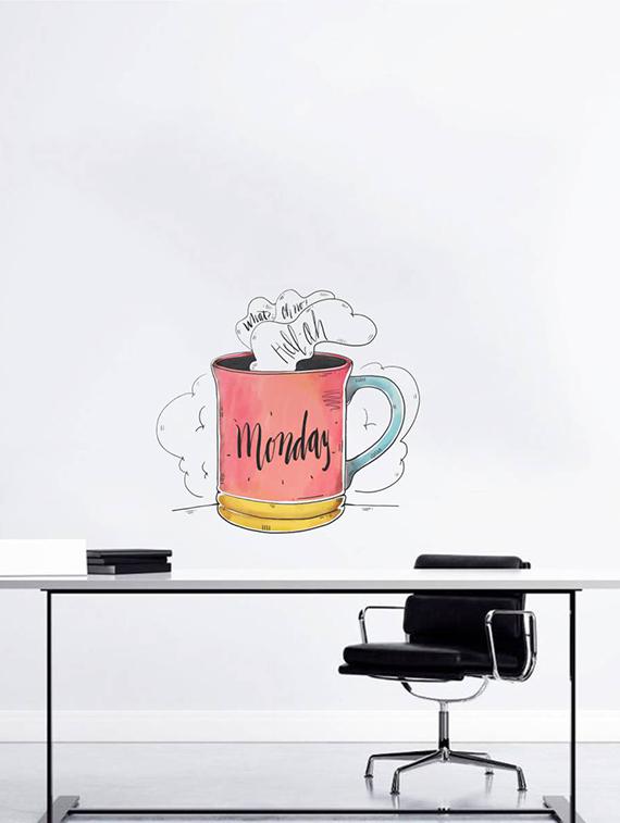 Rawpockets Wall Decals ' Coffee at Monday ' Wall stickers (PVC Vinyl) Multicolour - 15734213 - Zoom Image - 1
