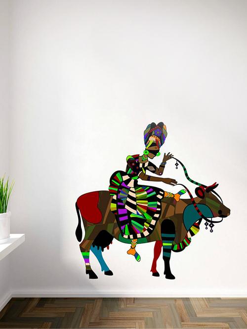 rawpockets wall decals ' african lady and cow ' wall stickers (pvc vinyl) multicolour - 15734377 - Very Small Image - 1