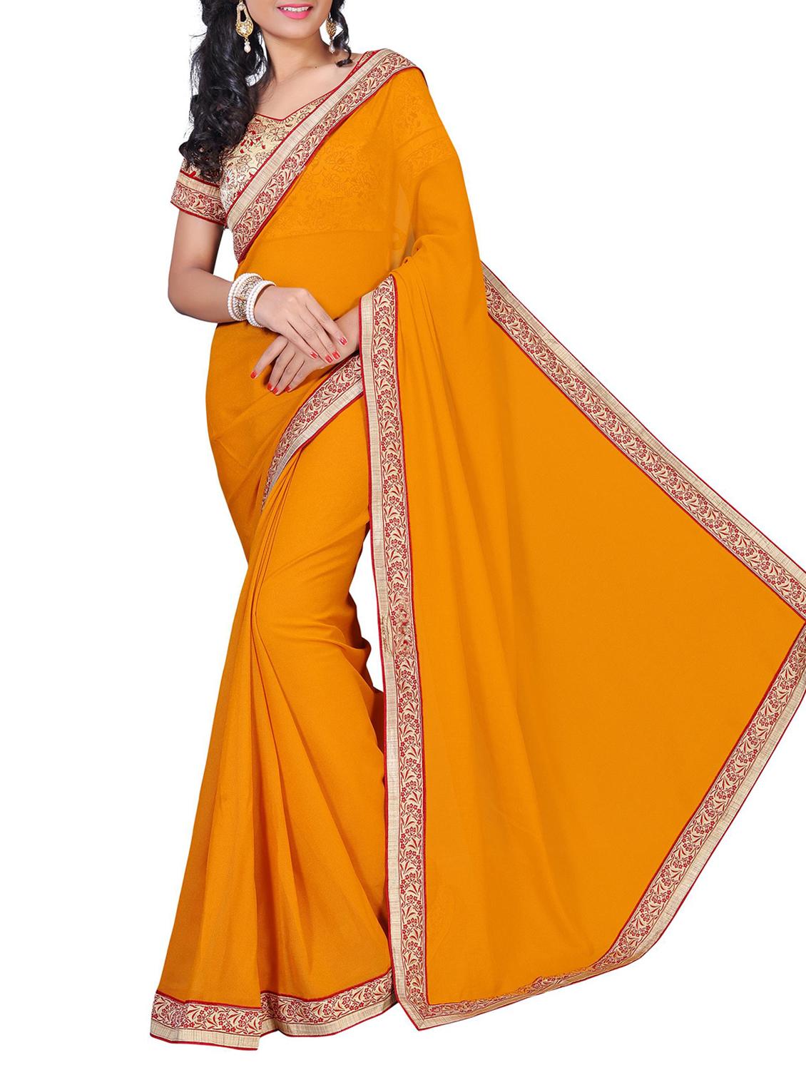 floral lace border saree with blouse - 15734521 - Zoom Image - 1