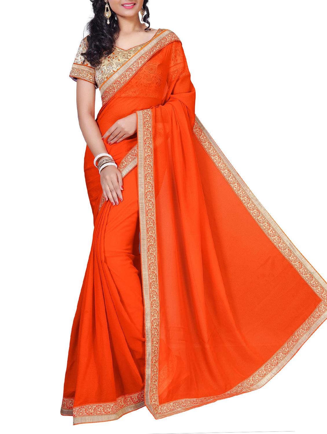 floral lace border saree with blouse - 15734526 - Zoom Image - 1