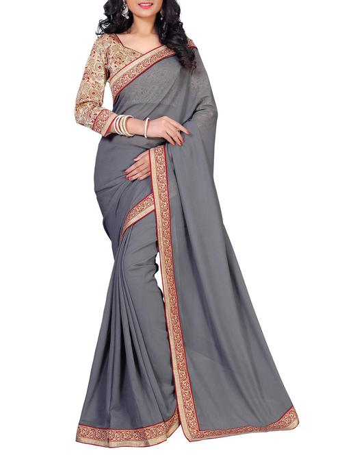 floral lace border saree with blouse - 15734528 - Standard Image - 1