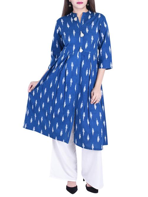 Ikat a-line kurta with tassels - 15734534 - Standard Image - 1