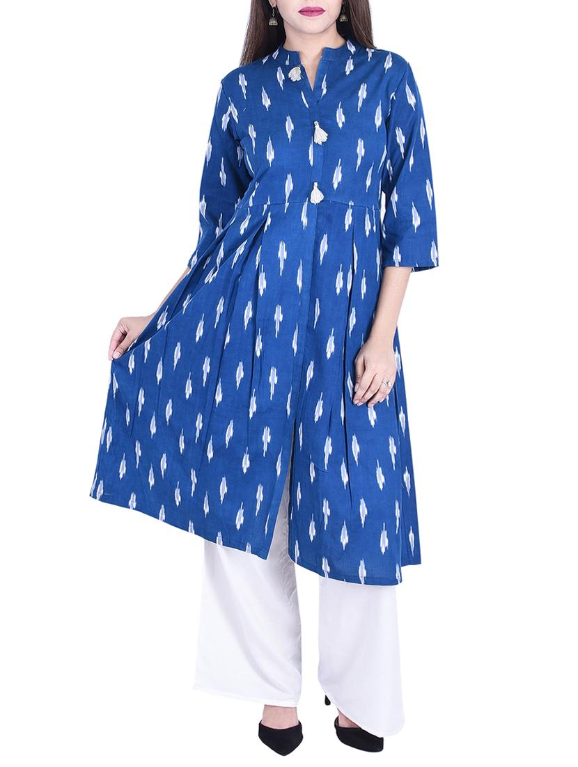 Ikat a-line kurta with tassels - 15734534 - Zoom Image - 1