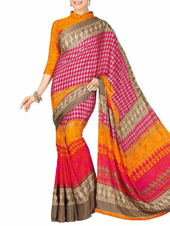 geometrical printed saree with blouse - 15734624 - Zoom Image - 1