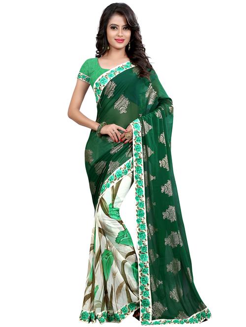 foil printed half & half saree with blouse - 15734680 - Standard Image - 1