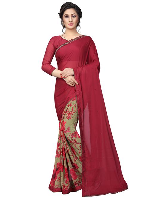 floral half & half saree with blouse - 15734766 - Standard Image - 1