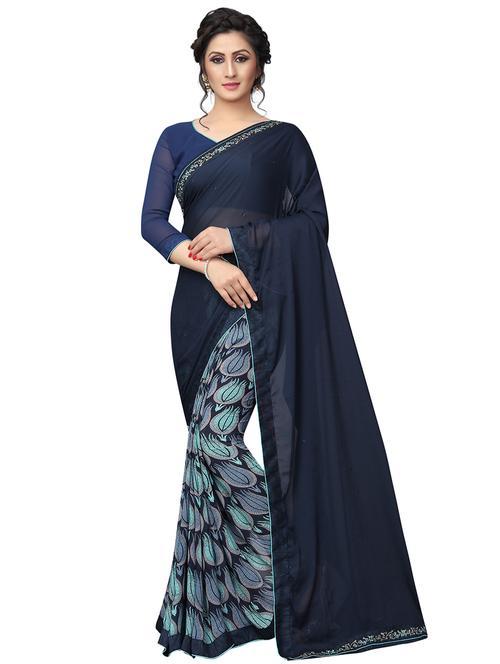 floral half & half saree with blouse - 15734767 - Standard Image - 1