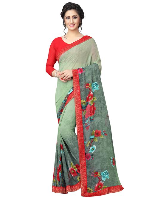 floral printed saree with blouse - 15734772 - Standard Image - 1