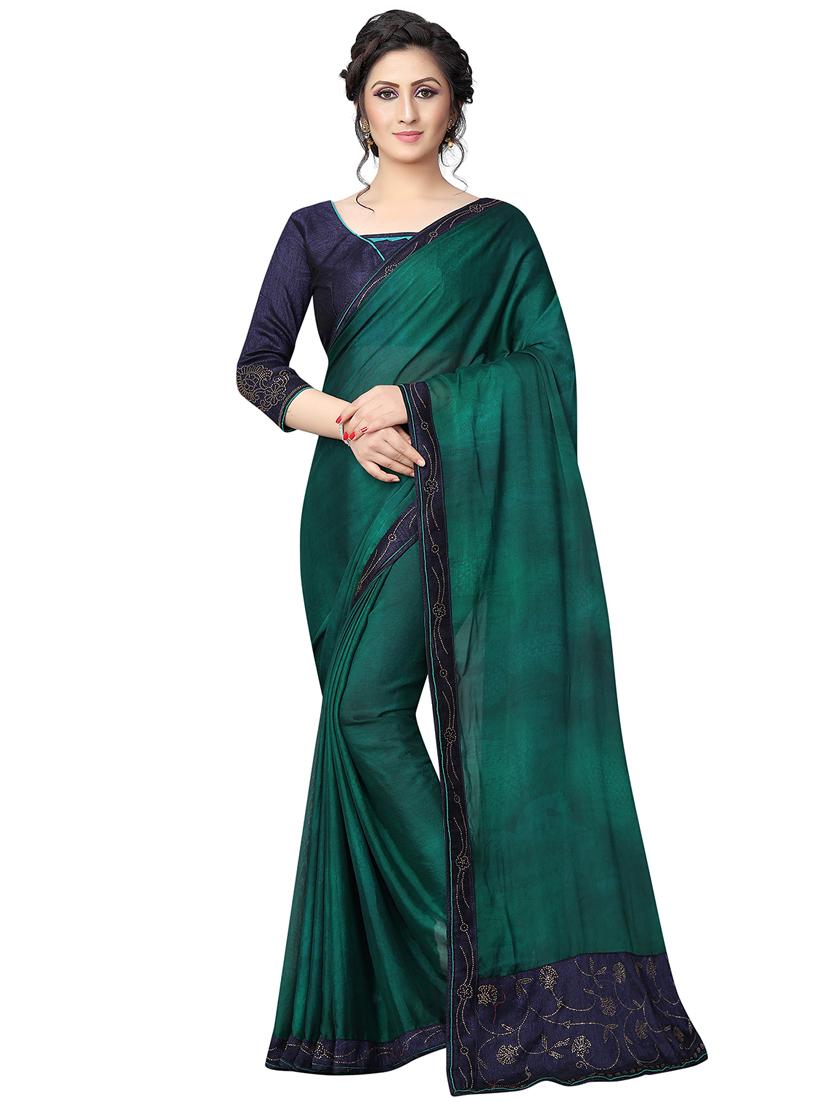 embellished pallu bordered saree with blouse - 15734780 - Zoom Image - 1