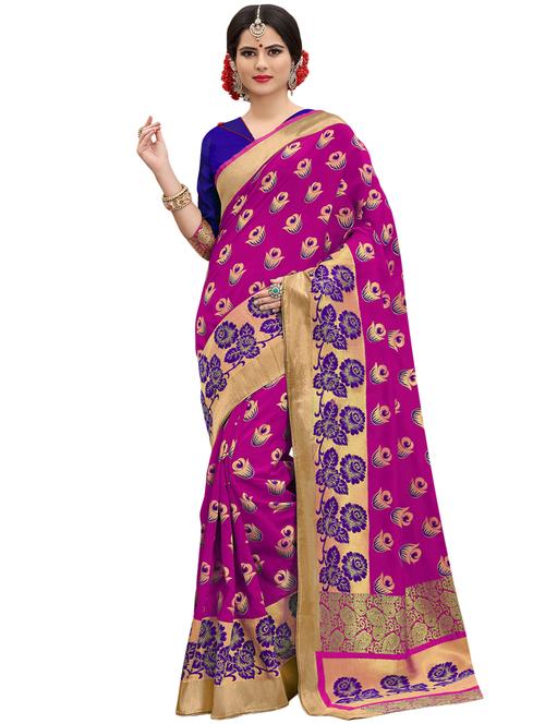 floral zari motif banarasi saree with blouse - 15734864 - Standard Image - 1