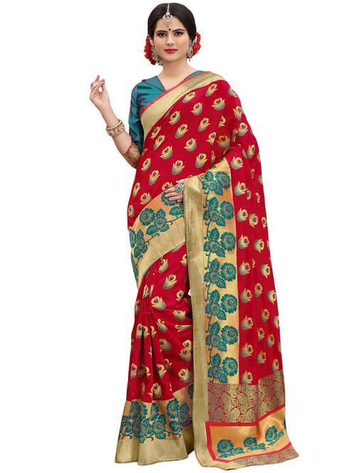 floral zari motif banarasi saree with blouse - 15734865 - Standard Image - 1