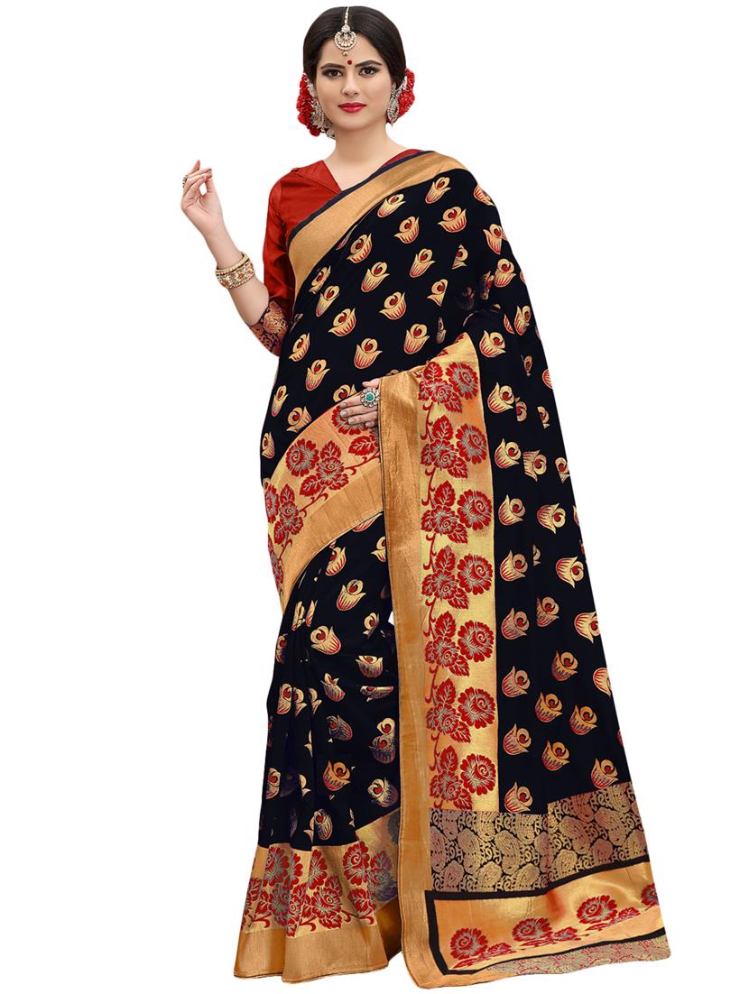 floral zari motif banarasi saree with blouse - 15734866 - Zoom Image - 1
