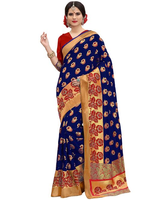 floral zari motif banarasi saree with blouse - 15734867 - Standard Image - 1