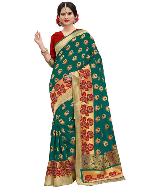 floral zari motif banarasi saree with blouse - 15734868 - Standard Image - 1