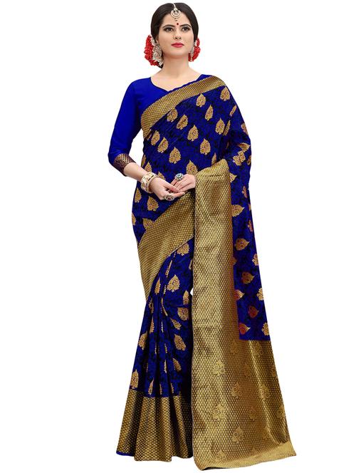 floral zari motif banarasi saree with blouse - 15734869 - Standard Image - 1