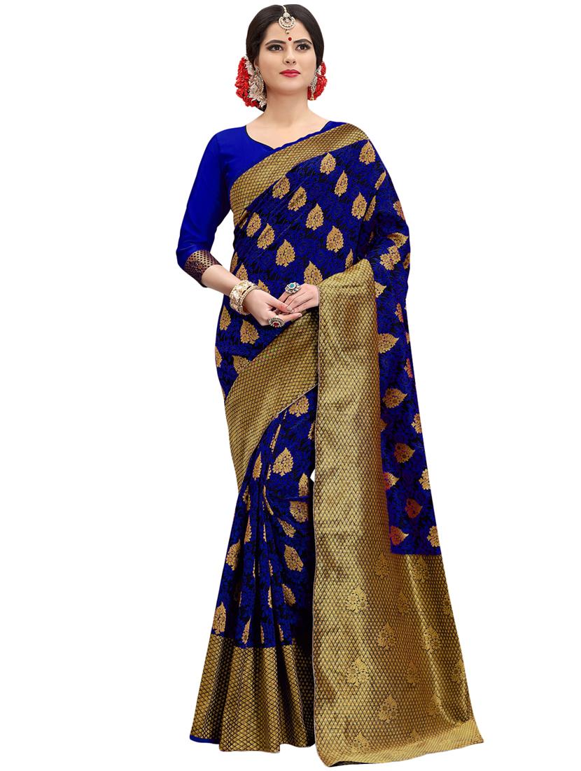 floral zari motif banarasi saree with blouse - 15734869 - Zoom Image - 1