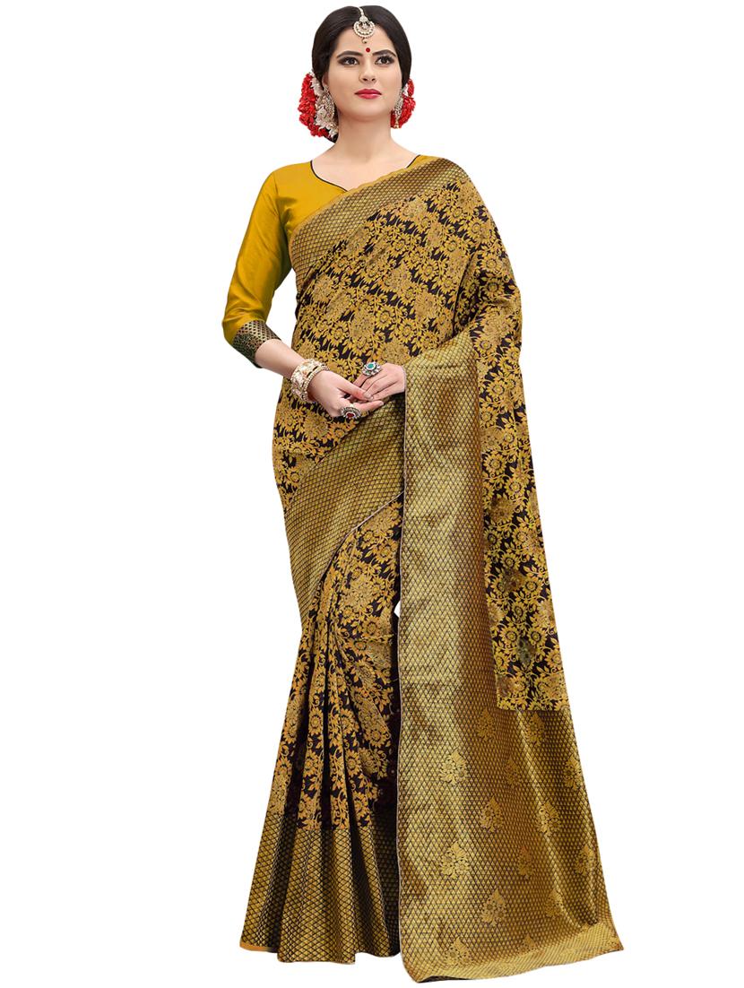 floral zari motif banarasi saree with blouse - 15734870 - Zoom Image - 1