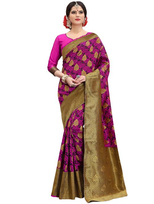 floral zari motif banarasi saree with blouse - 15734871 - Standard Image - 1