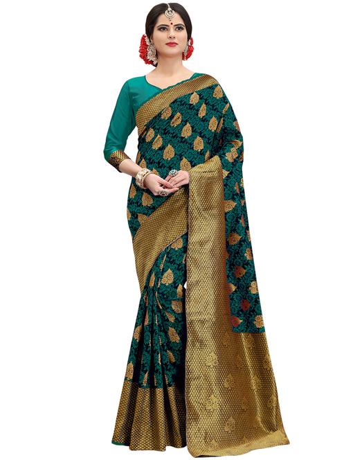 floral zari motif banarasi saree with blouse - 15734872 - Standard Image - 1