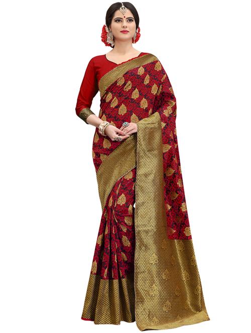 floral zari motif banarasi saree with blouse - 15734873 - Standard Image - 1