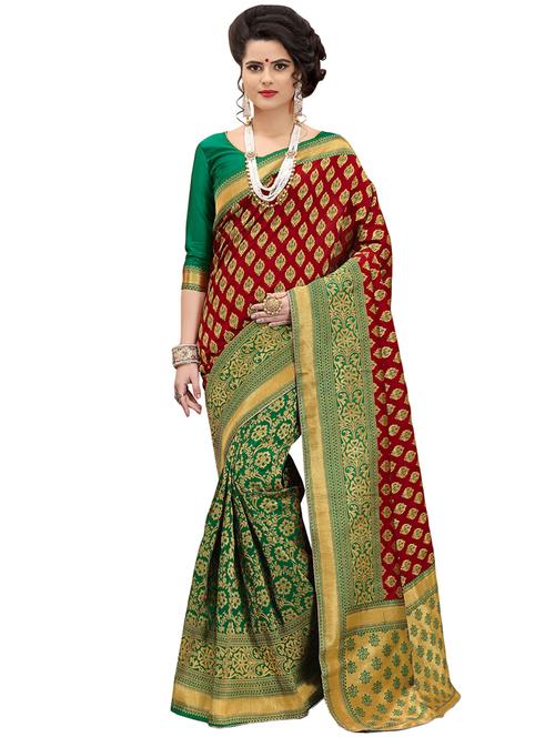 half & half zari banarasi saree with blouse - 15734874 - Standard Image - 1