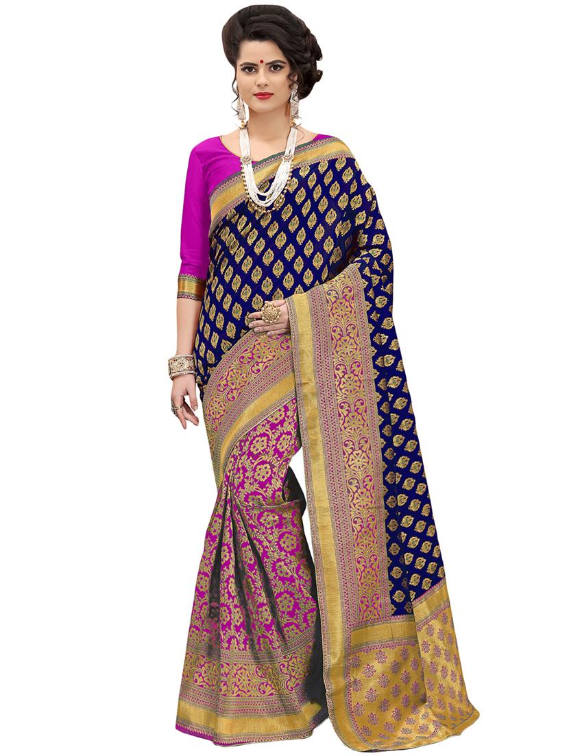 half & half zari banarasi saree with blouse - 15734875 - Zoom Image - 1